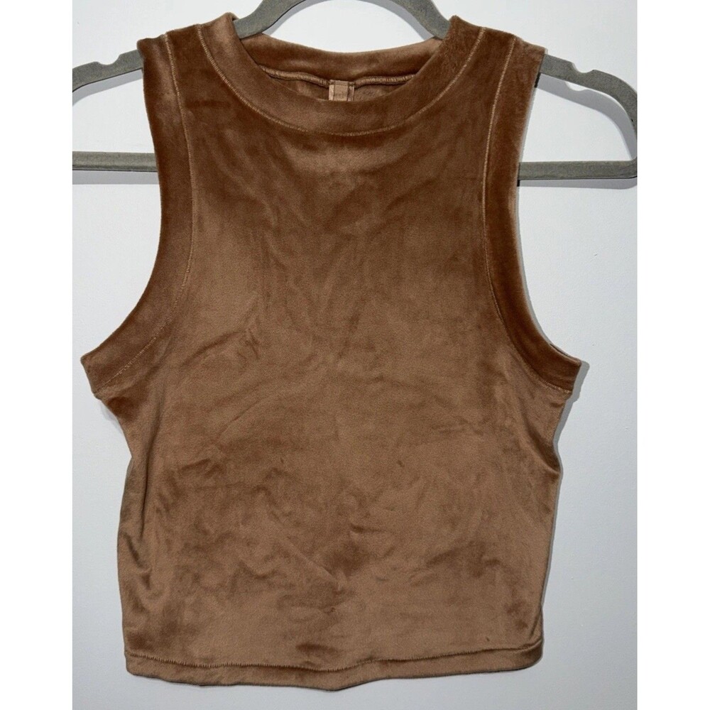 Skims Velour Crew Neck Tank Top Small cropped High Neck Tan Brown streetwear